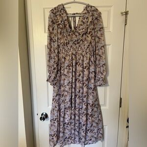 Listicle Leaf Pattern Long Sleeve Dress